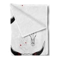 thumbnail image 2 of Tattoo Soft Flannel Fleece Blanket, Bulls Head with Feather of Bird as Accessory with Tribal Designers Print, Cozy Plush for Indoor and Outdoor Use, 70" x 90", Red Yellow and White, by Ambesonne, 2 of 5