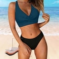 thumbnail image 2 of HVOBTTY Summer Women's 2 Piece Bikini Swimsuit Set Period Use Solid Color V Neck Back Built In Pad Wireless Beach Suits, 2 of 5