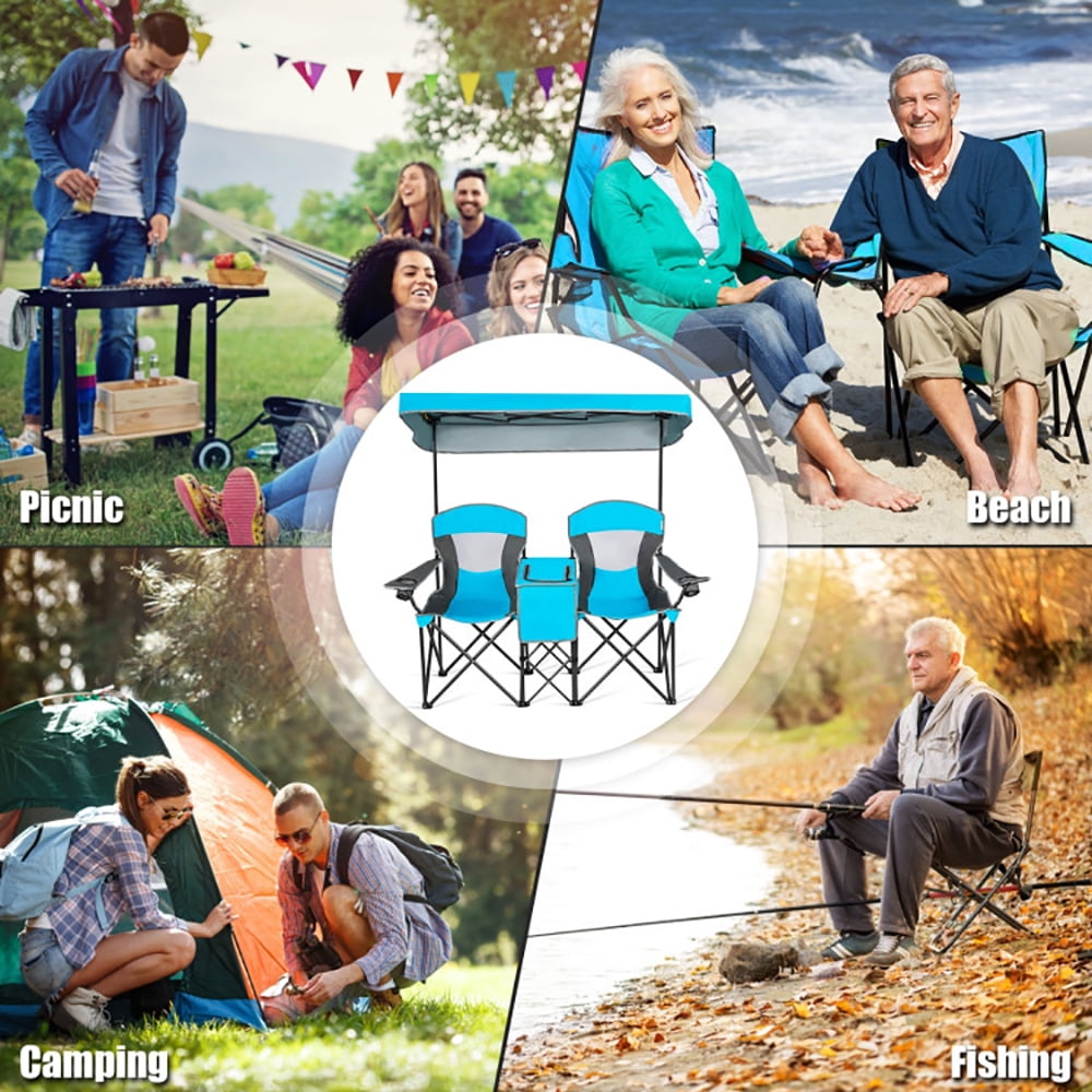 Aimee Lii Portable Folding Camping Canopy Chairs with Cup Holder, Comfy Camping Chairs, Blue Aimee Lii Portable Folding Camping Canopy Chairs with Cup Holder, Comfy Camping Chairs, Blue