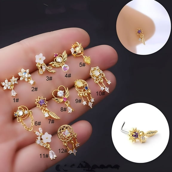 TELOLY Dangle Nose Studs Colorful Screw Nose Rings Piercing Jewelry