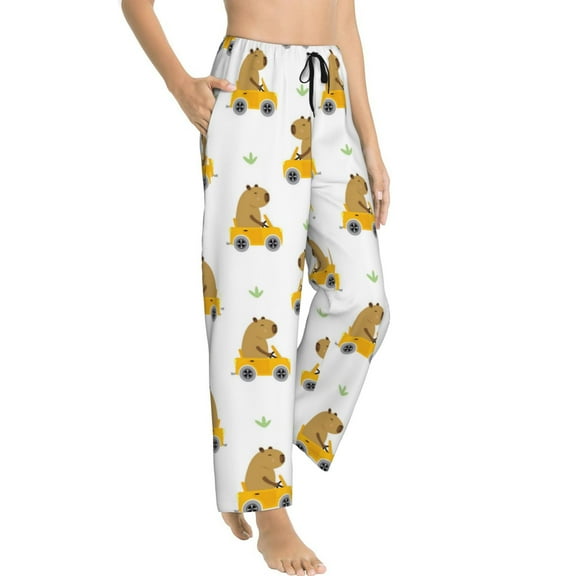 Pajama Pants Women - Car Capybaras Soft Breathable Sleep & Lounge Pants for Women, Comfy Casual Pj Pants Bottoms with Pockets