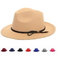 thumbnail image 3 of Winter Men Floppy Vintage Solid Color Wide Brim Belt Cap Bowler Fedora Hats, 3 of 8
