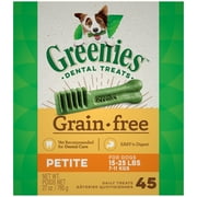 Greenies Grain Free Petite Natural Dog Dental Care Chews Oral Health Dog Treats, 27 oz. Pack (45 Treats)