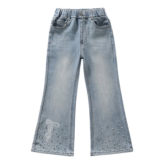EnJoCho Teen Girls Jeans Straight Wide Leg Soli𝖽 Tone Elastic Waist Loose Denim Pants Stretch Trousers For Spring Autumn Back-to-School Outdoor Everyday Streetwear Casual Bottoms