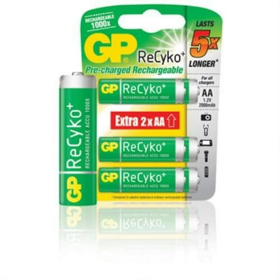 GP ReCyko six (6) Pack AA NiMH Pre-Charged Rechargeable Batteries 2000mAh, AA Batteries (6-Pack)
