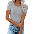 thumbnail image 1 of Timegard Hauts pour Femmes Été Col Rond Manches Courtes Blouse Couleur Unie Hauts Décontractés T-Shirts Basiques, 1 of 6