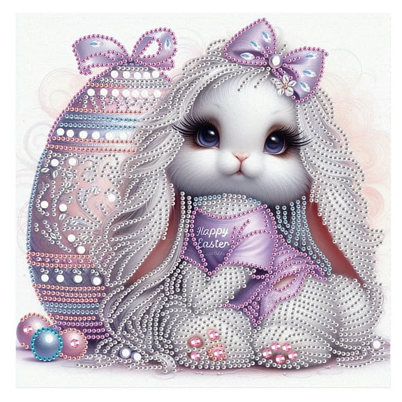 5D DIY Diamond Painting Kit, Purple Rabbit Easter Special Shape Diamond Craft Creative Artwork, for Home Office Decor and Holiday Gifts