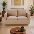 thumbnail image 2 of LeisureMod Loveseat Upholstered in Velvet with Brushed Gold Stainless Steel Base and Removable Cushions for Modern Home, Living Room, Offices Nervo Collection in Beige, 2 of 8