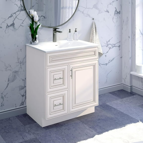 30" Shaker Bathroom Vanity Sink Base with Drawers (Ready-to-Assemble), Antique White Vanity Base