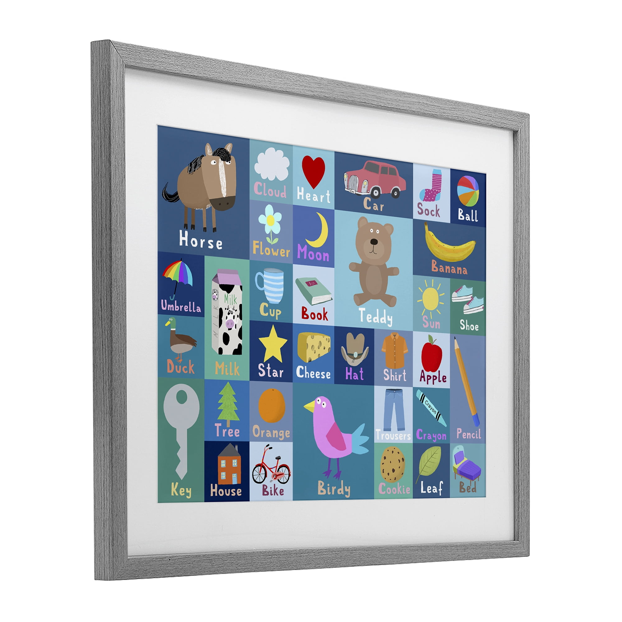 Stupell Industries Blue First Words Gray Framed Print Under Glass, design by Carla Daly