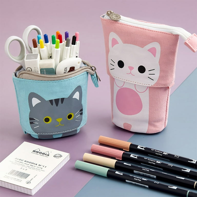 LZYoehin Cute Animal Retractable Pencil Case,Stand-up Pen Holder Bag,Pink  Bear 