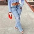 thumbnail image 2 of XPMWRP Women High Waisted Distressed Flare Jeans Ripped Bell Bottom Denim Pants Casual Streetwear Light Blue S, 2 of 7
