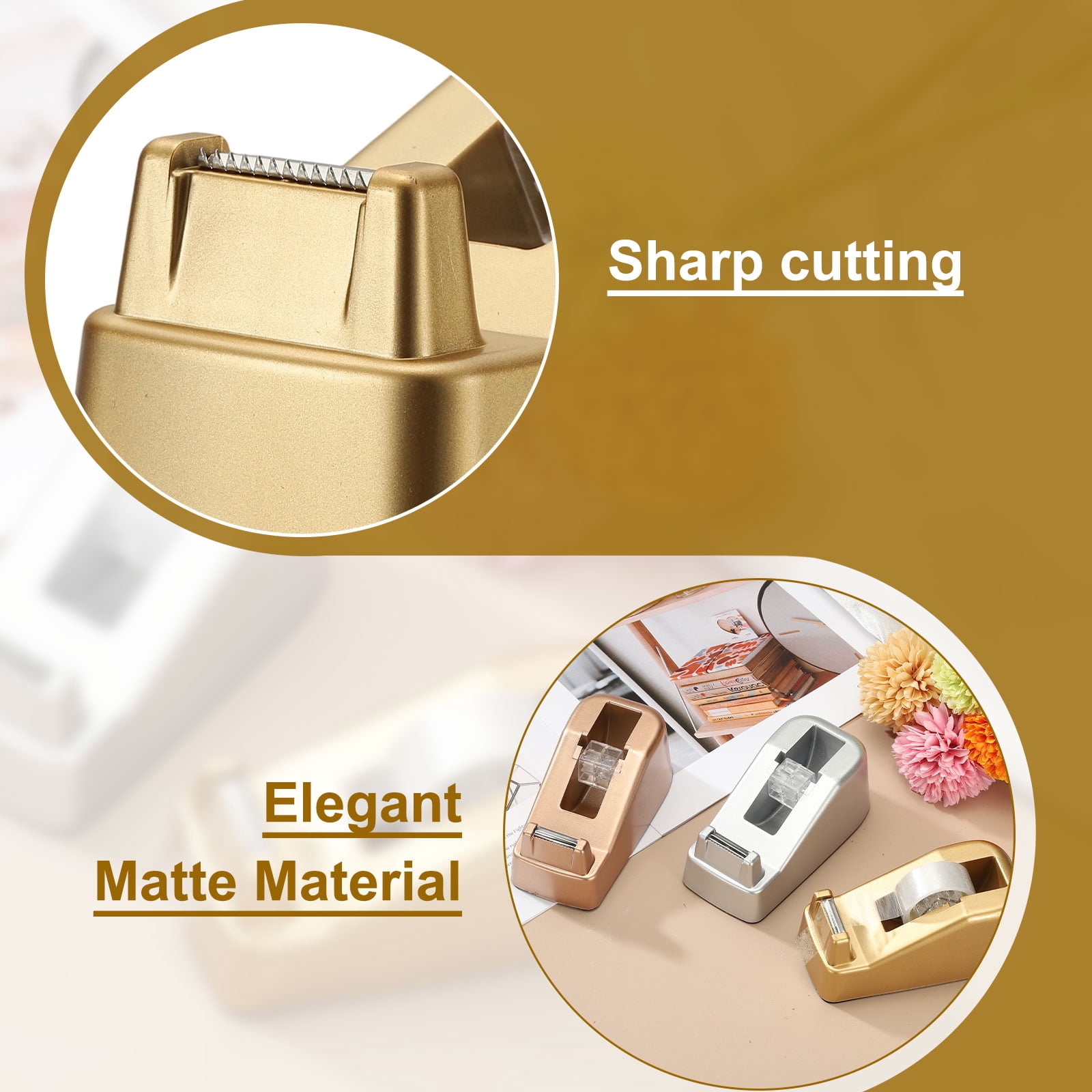 Tape Dispenser Desk, Heavy Duty Tape Dispenser Desktop Light Luxury Frosted Dispensers Holder Non-Skid Base Elegant for Home Office Desktop Small Business Gift, Gold