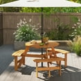 thumbnail image 5 of Gymax 6-Person Round Picnic Table Set w/ 3 Built-in Benches 2'' Umbrella Hole Yellow, 5 of 10