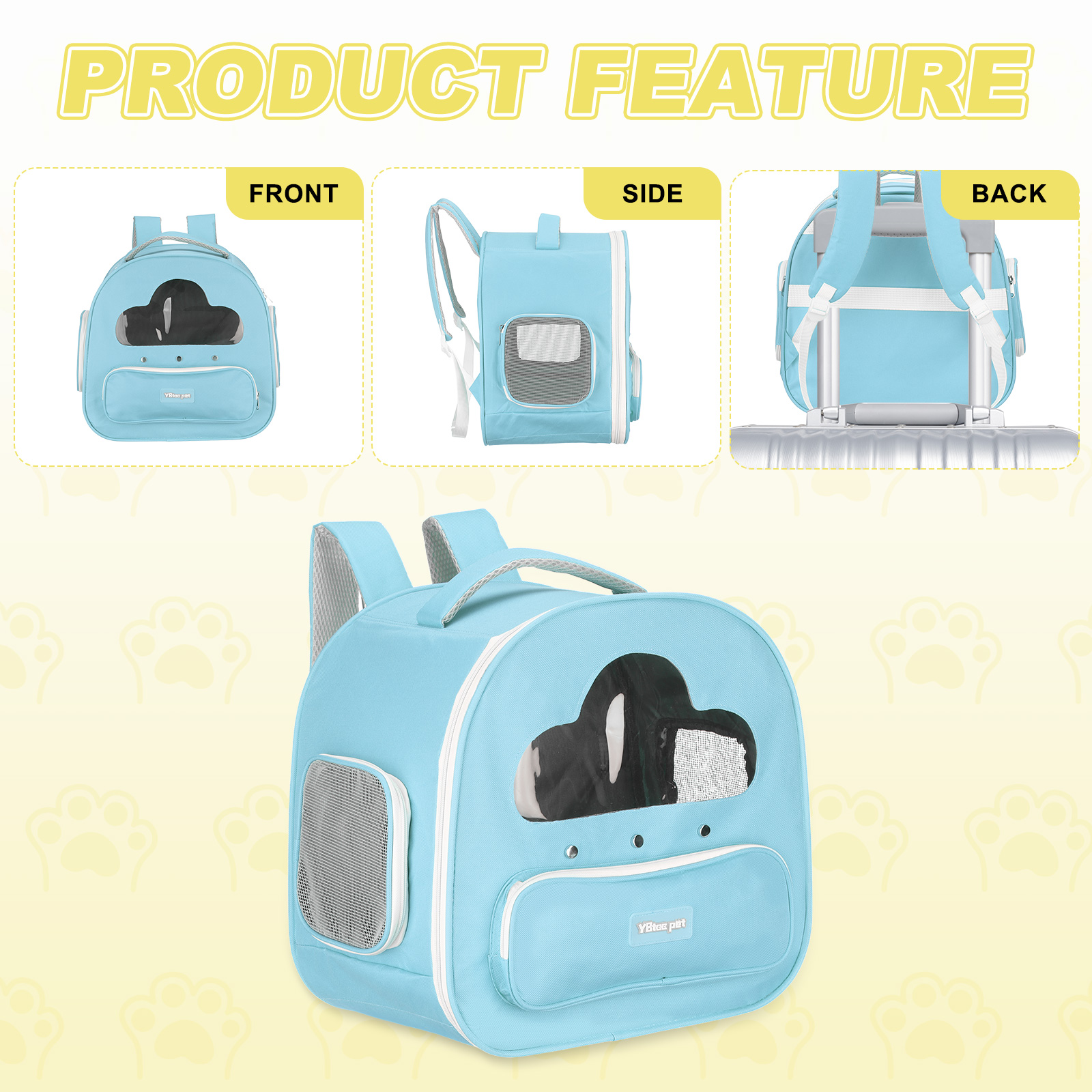 Cat Backpack Carrier, Large Space & Breathable, Pet Hiking Travel Backpack for Cats Blue