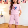 thumbnail image 2 of Unisex Kids Pink 4th of July Outfit, 100% Cotton Patriotic T-Shirt and Shorts Set Independence Day Summer Clothes for 3-12 Years,Size 13 T, 2 of 9