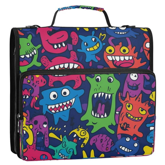 Zipper Binder 3 Rings Stationery Office Files Daily Organizer File Folder Storage Bag Monsters
