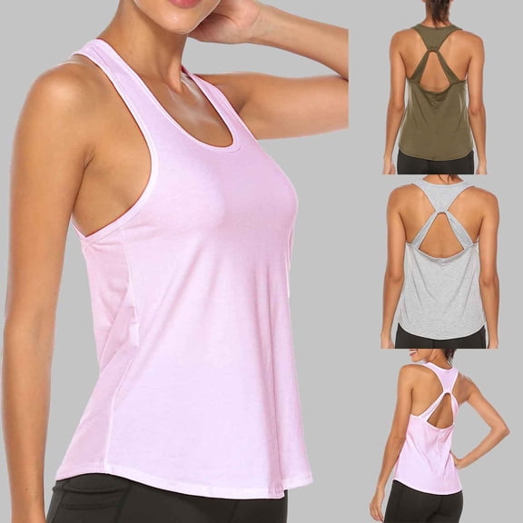 Gym Tops for Women Workout Sleeveless Summer Athletic Tank Tops Open Back Undershirt Workout Sports Shirts Oversized Racerback Breathable Tee (Army Green,S)