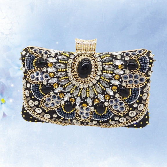 COSMOBETTY 1Pack Black Fashionable Embroidered Purse Ladies Evening Bag for Wedding Dinner Party Prom Ball