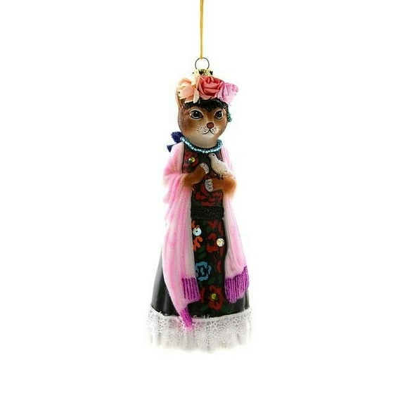 FRIDA CATLO Colorful Frida Kahlo Cat-Lover Glass Christmas Ornament, Cody Foster