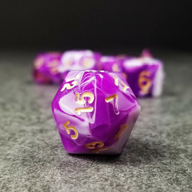 Sage'S Stones - Purple/White Gold Ink Acrylic Polyhedral Dice Set Games Dnd