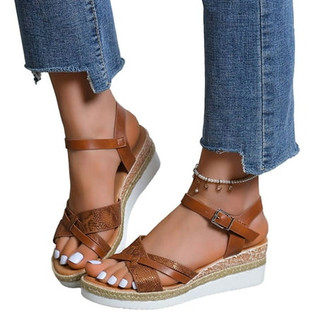 

Womens Sandals Gnobogi Casual All-match Ladies Shoes Black Heeled Sandals Platform Wedge Sandals For Women Dressy Summer