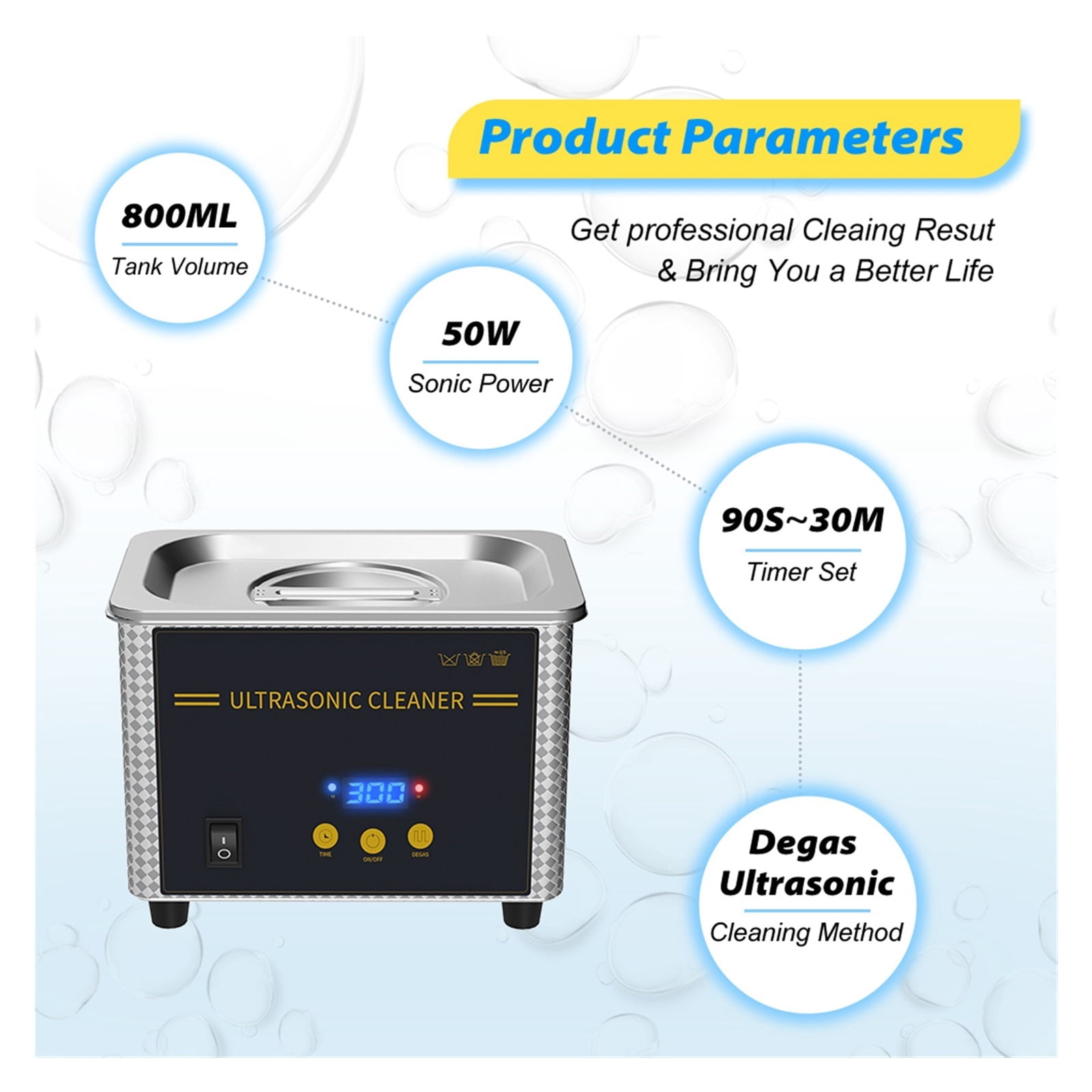 800ml Ultrasonic Cleaner Bath Timer Jewelry Brush Glasses Manicure Stones Cutters Dental Razor Parts Ultrasound Sonic ,Strong Cleaning
