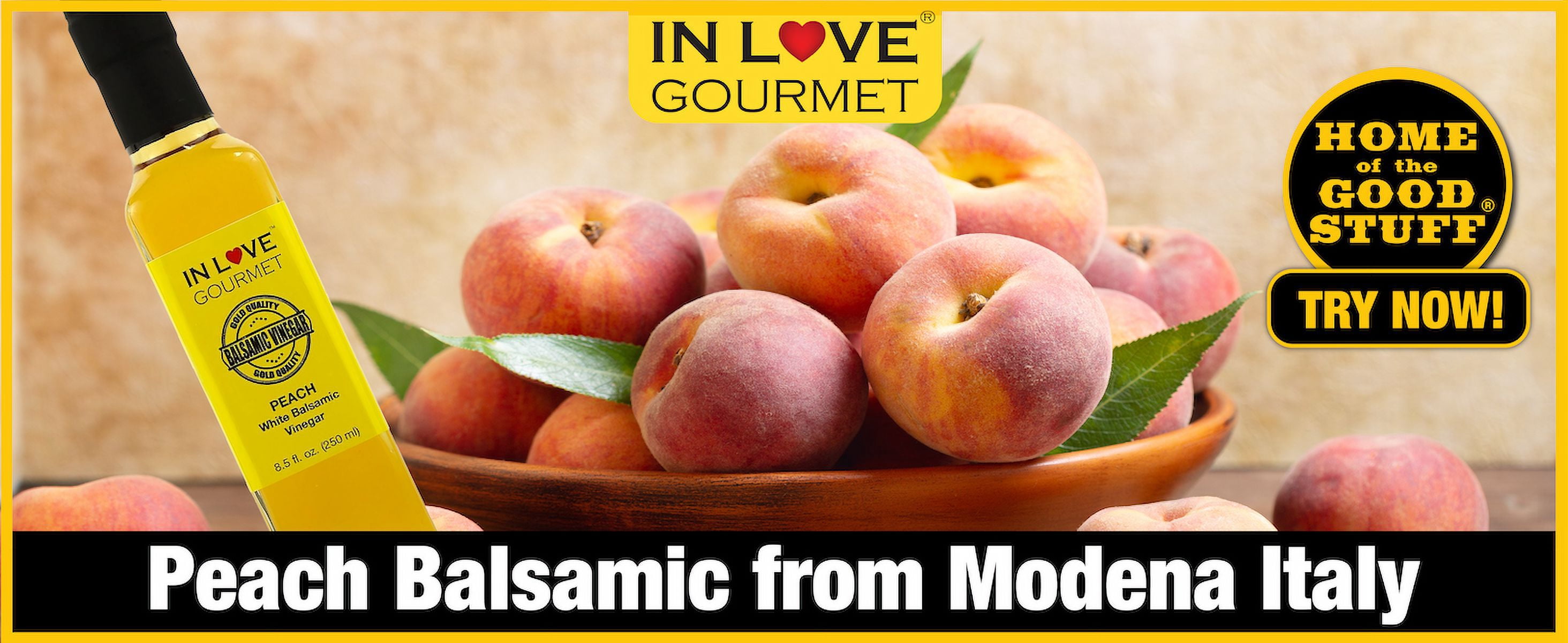 In Love Gourmet Peach White Balsamic Vinegar 250ML/8.5oz Great on Red Meats and Game Meats, Drizzle on Veggie and Fruit Salads
