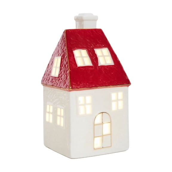 Ceramic Christmas House Decoration Lighted Snow Tabletop Ornament Holiday Village Figurine Indoor Display Party Setup Accessory