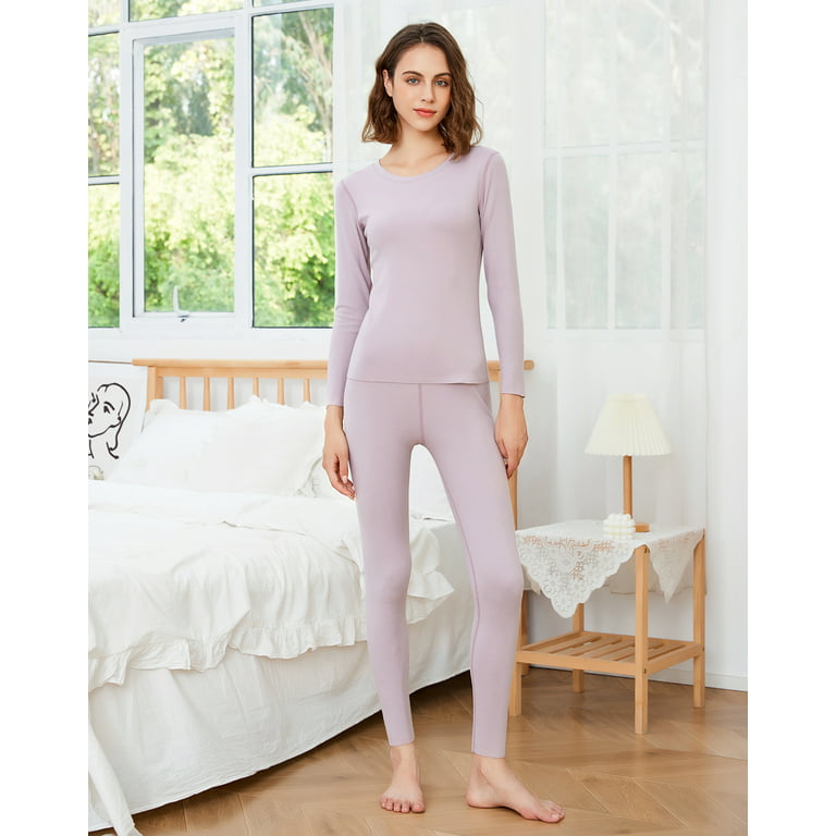 INNERSY Thermal Underwear Set for Women Top & Leggings Base Layer Thermal  Long Johns Pajamas (L, Pale Mauve) 