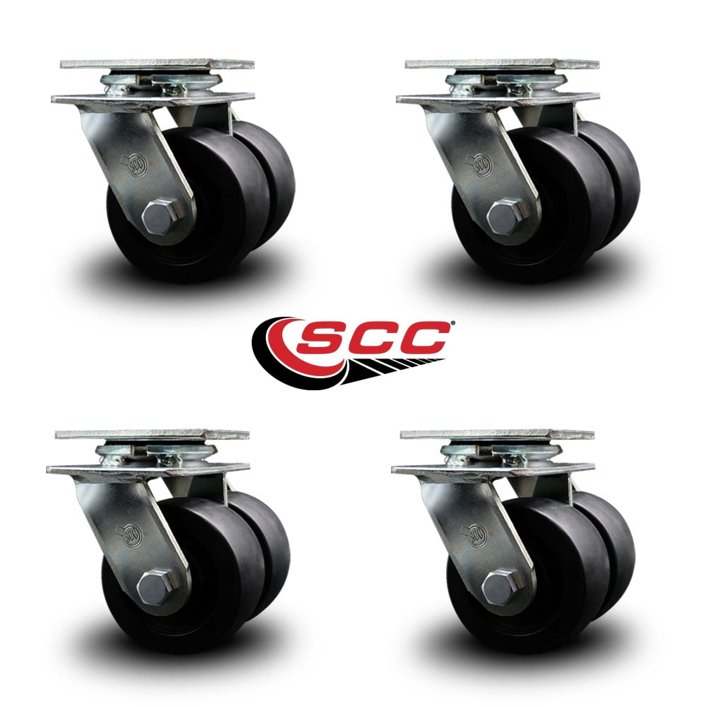 4 Inch Dual Polyolefin Wheels Swivel Caster Set with Ball Bearing Service Caster
