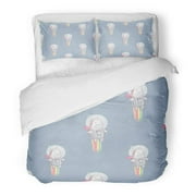 KXMDXA 3 Piece Bedding Set Space Unicorn Tasty Red Heart Shape Lollipop in Astronaut Costume Flying to The Stars Twin Size Duvet Cover with 2 Pillowcase for Home Bedding Room Decoration