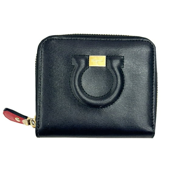 Pre-Owned Salvatore Ferragamo Gancini bifold wallet, compact zip-around leather,... (Good)