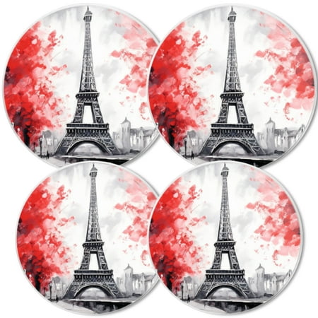 

Gas Stove Burner Cover White Electric Stove Top Protector Easy to Clean Eiffel Tower With Red Trees In An Artwork