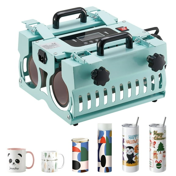 KFFKFF Double Station Tumbler Heat Press Machine for 11oz-30oz Stainless Steel, Ceramic, Glass Tumbler,2 in 1 Mug Press Machine with Two Independent Controlled LCD Panels