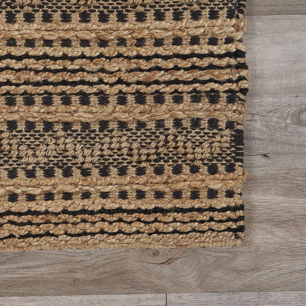 LR Home Ollie 9' x 12' Brown/Black Chevron Striped Braided Jute Indoor Area Rug