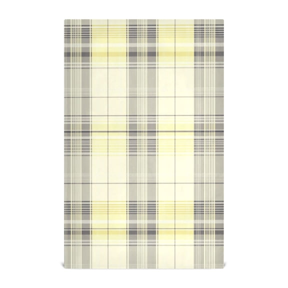 Multi-Purpose Kitchen Towels 28x18 Inch Dishcloths with Hanging Loop Decorative and Practical Towels for Kitchen, Dining Yellow and Grey Tartan Pattern