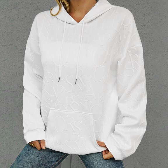 ITSAME Hooded Sweatshirt for Womens, Crewneck Loose Casual Letter Prints Fashion Pullover Hoodie White L