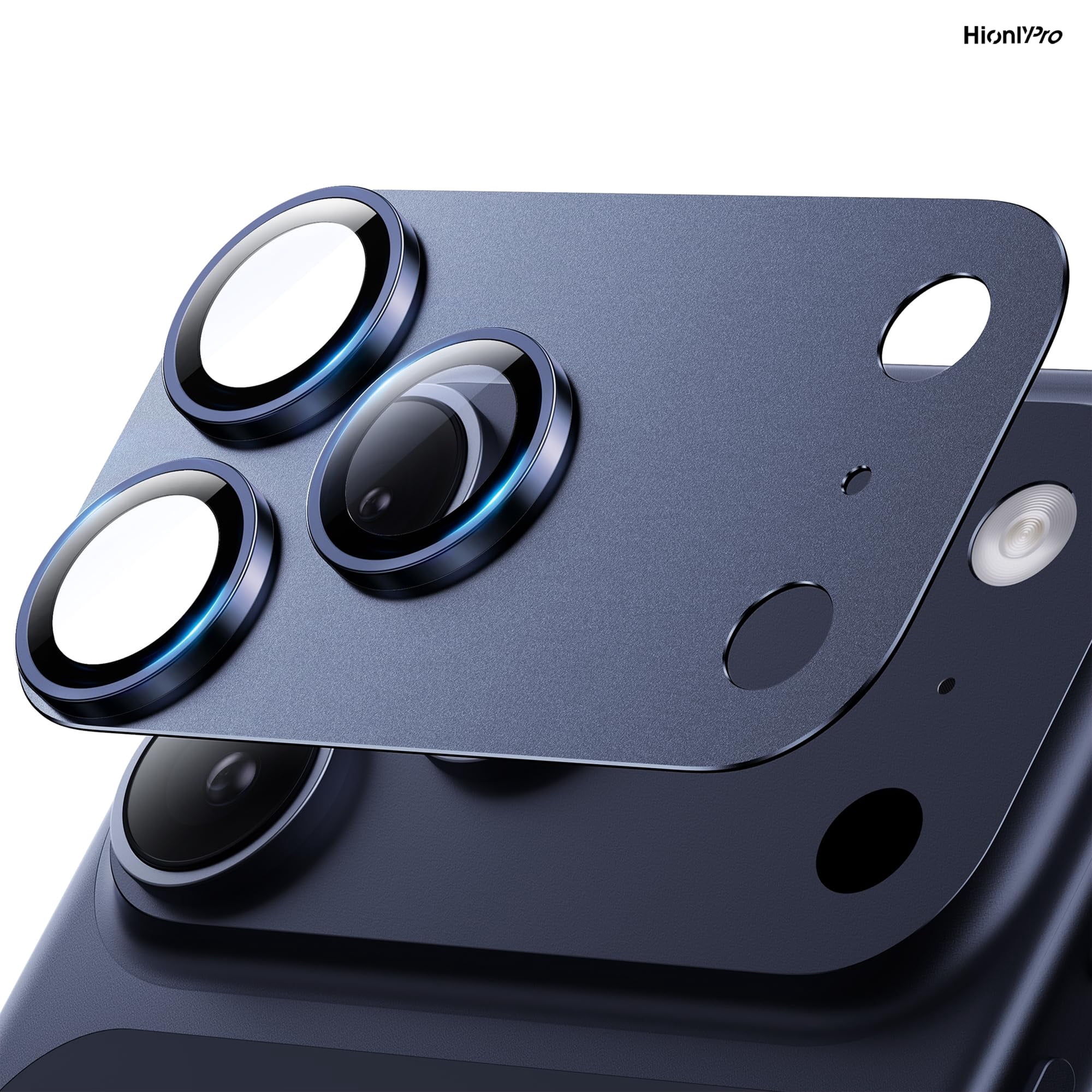 [2 Pack] Hionly Compatible with iPhone 17 Pro Camera Lens Protector - [Not Easy to Break][Case-Friendly][Strong Adsorption] Metal Tempered Glass Rear Camera Screen Cover -DeepBlue