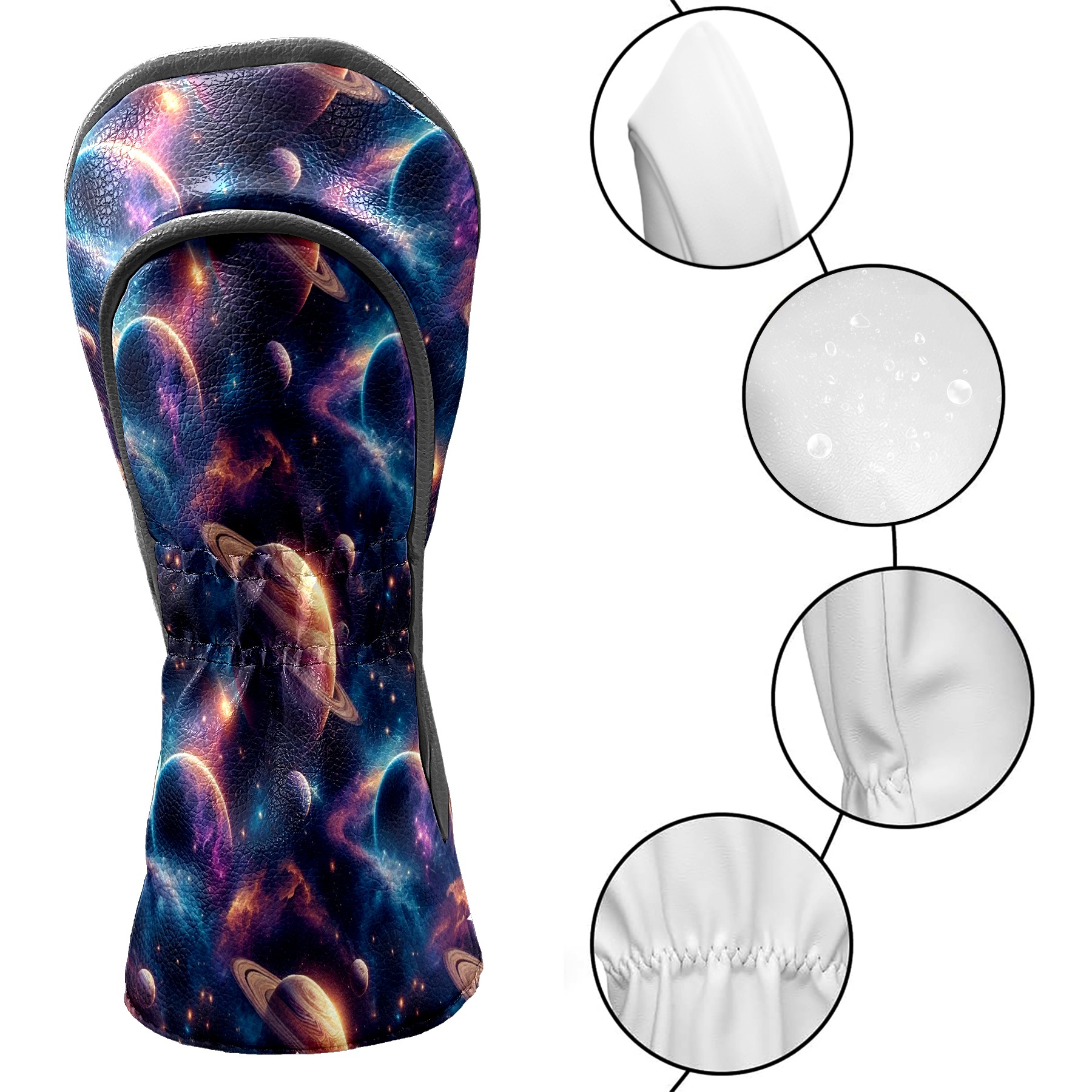 Golf Club Covers, Blue Cosmic Planets Premium PU Leather Driver Hybrid Putter Head Covers with Velvet Lining, Waterproof Golf Gifts for Men Women