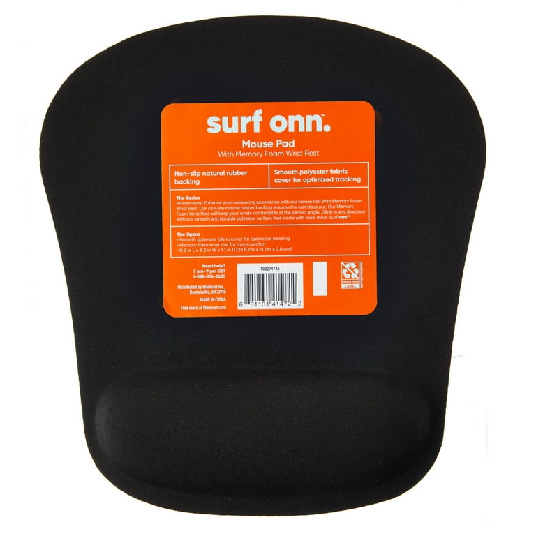 Onn. Mouse Pad with Memory Foam Wrist Rest, Black