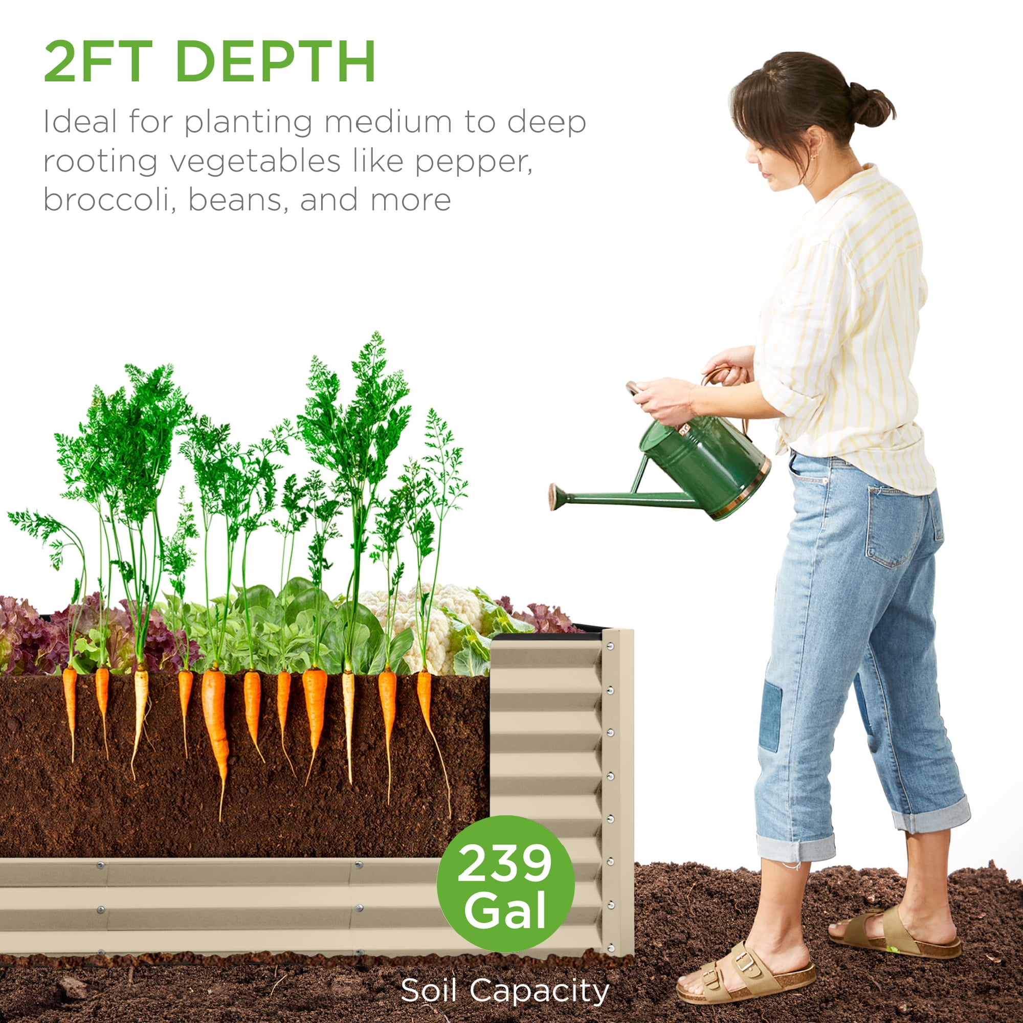 Best Choice Products 8x2x2ft Raised Metal Outdoor Garden Bed for Flowers Vegetables Herbs - Beige