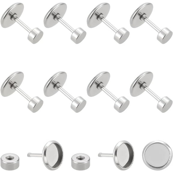 10Pcs 304 Stainless Steel Round Studs Earrings Findings 8mm Blank Round Tray Stud Earrings with 1mm Pin for Earring Making and DIY Stud Earring Supplies Inner Diameter: 6mm Stainless Steel Color