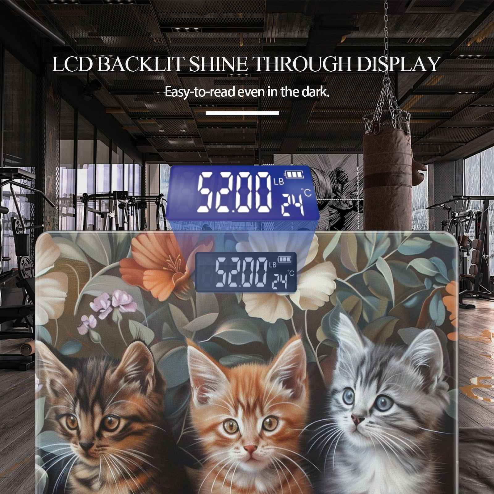 Bathroom Scale, Highly Accurate Digital Body Scale,Precisely Measures Weight up to 400 lbs-Cute Kittens Sitting On Top Of Flowers In The Style Of Oil Painting