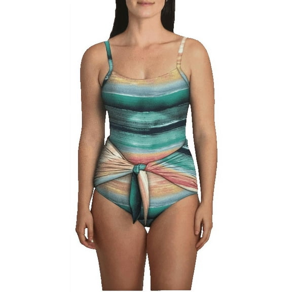 Carole Hochman Ladies' One Piece Tie Front Swimsuit UPF50  (MULTISTRIPE, L)