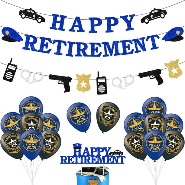 Police Retirement Party Decorations, Navy Blue Black Police Retirement Party  Balloons Decor Happy Retirement Banner Cake Topper Balloons for Officially  Retired Police Officer Celebration 