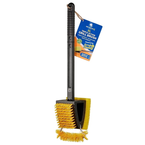 Mr. Bar-B-Q XL Triple Action Grill Cleaning Brush Powered by Scrub Daddy, Yellow