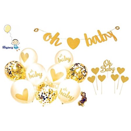 Baby Shower Decorations Gold Banner Oh Baby Confetti Gold White Baby Shower Decorations Gold Banner Oh Baby Confetti Gold White