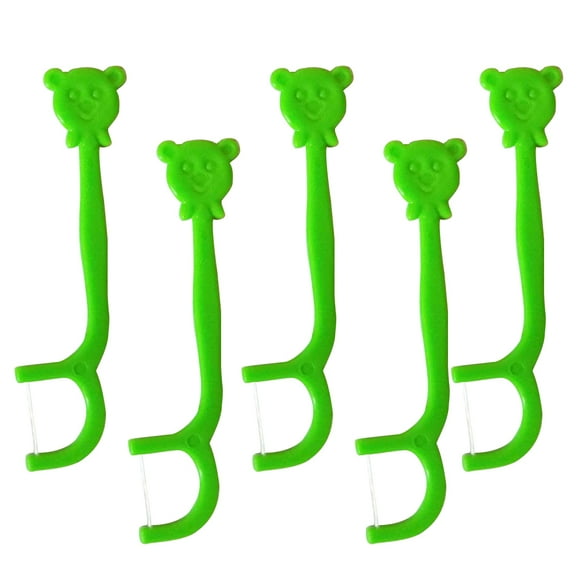 EeaseMX Palillo de hilo dental portátil con mango de dibujos animados, limpiador dental para niños (verde), 100 unidades
