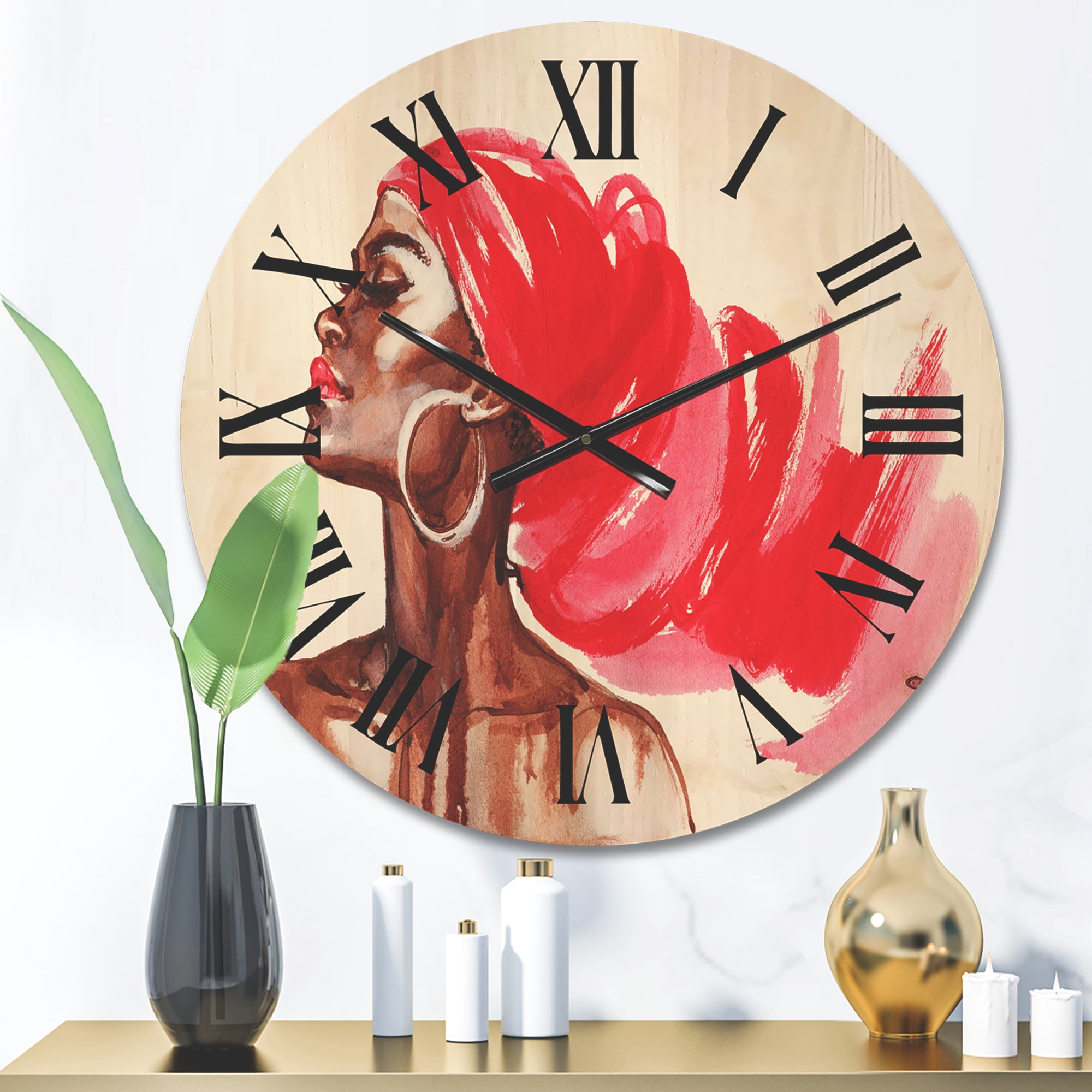 Designart 'Portrait of Afro American Woman IX' Modern Wood Wall Clock